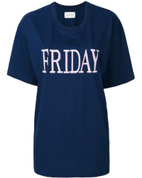 dunkelblaues besticktes T-shirt von Alberta Ferretti