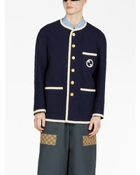 dunkelblaues besticktes Tweed Sakko von Gucci