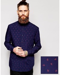 dunkelblaues Businesshemd mit Paisley-Muster von Asos