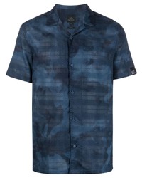 dunkelblaues Camouflage Kurzarmhemd von Armani Exchange