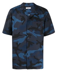 dunkelblaues Camouflage Kurzarmhemd von Valentino