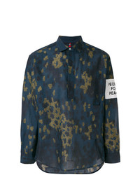 dunkelblaues Camouflage Leinen Langarmhemd von Oamc