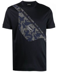 dunkelblaues Camouflage T-Shirt mit einem Rundhalsausschnitt von Emporio Armani