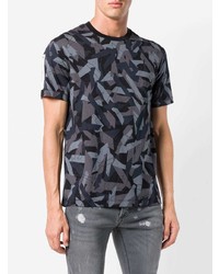 dunkelblaues Camouflage T-Shirt mit einem Rundhalsausschnitt von Les Hommes Urban