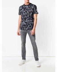 dunkelblaues Camouflage T-Shirt mit einem Rundhalsausschnitt von Les Hommes Urban