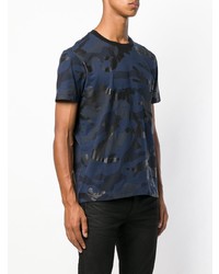 dunkelblaues Camouflage T-Shirt mit einem Rundhalsausschnitt von Valentino