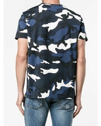 dunkelblaues Camouflage T-Shirt mit einem Rundhalsausschnitt von Valentino