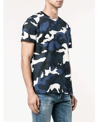 dunkelblaues Camouflage T-Shirt mit einem Rundhalsausschnitt von Valentino