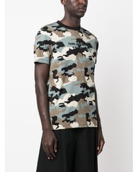 dunkelblaues Camouflage T-Shirt mit einem Rundhalsausschnitt von Karl Lagerfeld