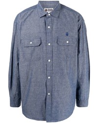 dunkelblaues Chambray Langarmhemd von A Bathing Ape