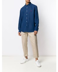 dunkelblaues Chambray Langarmhemd von Polo Ralph Lauren