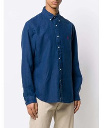 dunkelblaues Chambray Langarmhemd von Polo Ralph Lauren