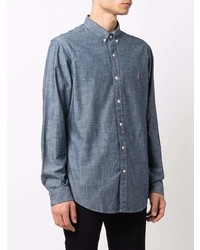 dunkelblaues Chambray Langarmhemd von Polo Ralph Lauren