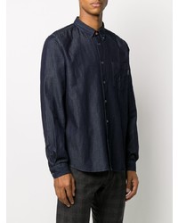 dunkelblaues Chambray Langarmhemd von PS Paul Smith