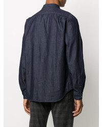 dunkelblaues Chambray Langarmhemd von PS Paul Smith