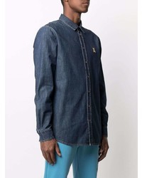 dunkelblaues Chambray Langarmhemd von Moschino