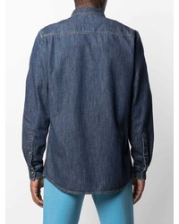 dunkelblaues Chambray Langarmhemd von Moschino