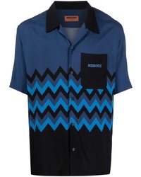 dunkelblaues Kurzarmhemd mit Chevron-Muster von Missoni