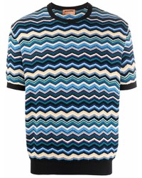 dunkelblaues T-Shirt mit einem Rundhalsausschnitt mit Chevron-Muster von Missoni