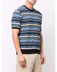 dunkelblaues T-Shirt mit einem Rundhalsausschnitt mit Chevron-Muster von Missoni