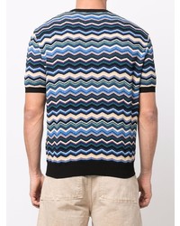 dunkelblaues T-Shirt mit einem Rundhalsausschnitt mit Chevron-Muster von Missoni