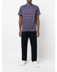 dunkelblaues T-Shirt mit einem Rundhalsausschnitt mit Chevron-Muster von Missoni