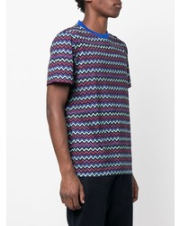 dunkelblaues T-Shirt mit einem Rundhalsausschnitt mit Chevron-Muster von Missoni