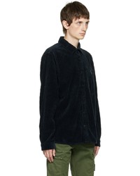 dunkelblaues Cordlangarmhemd von Stone Island