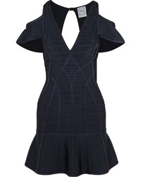 dunkelblaues figurbetontes Kleid mit Ausschnitten von Herve Leger
