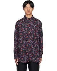 dunkelblaues Flanell Langarmhemd mit Blumenmuster von Engineered Garments