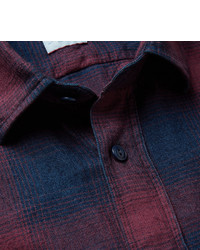 dunkelblaues Flanell Langarmhemd mit Karomuster von Incotex