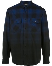 dunkelblaues Flanell Langarmhemd mit Schottenmuster von Amiri