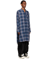 dunkelblaues Flanell Langarmhemd mit Schottenmuster von Greg Lauren