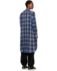 dunkelblaues Flanell Langarmhemd mit Schottenmuster von Greg Lauren