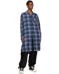 dunkelblaues Flanell Langarmhemd mit Schottenmuster von Greg Lauren