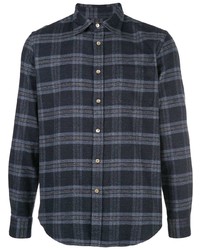 dunkelblaues Flanell Langarmhemd mit Schottenmuster von Portuguese Flannel