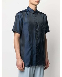 dunkelblaues gepunktetes Kurzarmhemd von Comme Des Garcons SHIRT