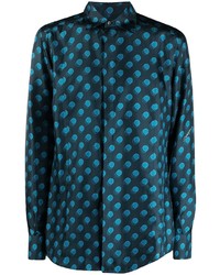 dunkelblaues gepunktetes Langarmhemd von Dolce & Gabbana