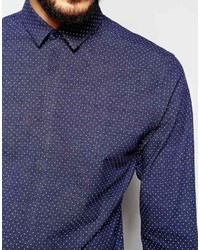dunkelblaues gepunktetes Langarmhemd
