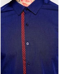dunkelblaues gepunktetes Langarmhemd von Asos