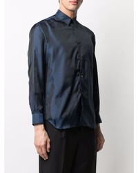 dunkelblaues gepunktetes Seidelangarmhemd von Comme Des Garcons SHIRT