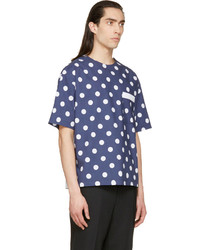 dunkelblaues gepunktetes T-Shirt mit einem Rundhalsausschnitt von MSGM