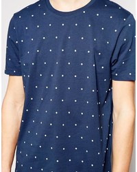 dunkelblaues gepunktetes T-Shirt mit einem Rundhalsausschnitt von Asos