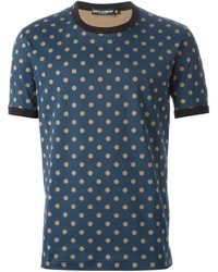 dunkelblaues gepunktetes T-Shirt mit einem Rundhalsausschnitt von Dolce & Gabbana