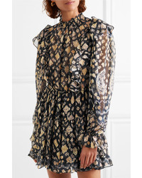 dunkelblaues gerade geschnittenes Kleid aus Chiffon mit geometrischem Muster von Ulla Johnson