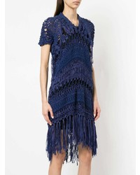 dunkelblaues gerade geschnittenes Kleid aus Häkel von Junya Watanabe Comme Des Garçons Vintage