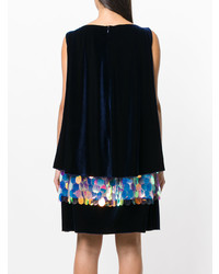 dunkelblaues gerade geschnittenes Kleid aus Samt von Talbot Runhof
