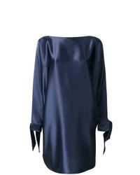 dunkelblaues gerade geschnittenes Kleid aus Satin von Gianluca Capannolo