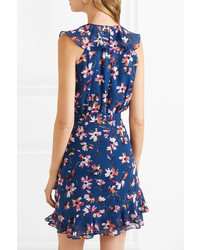 dunkelblaues gerade geschnittenes Kleid aus Seide mit Blumenmuster von Saloni