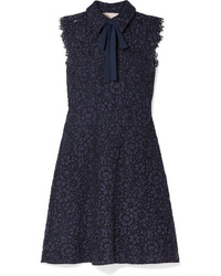 dunkelblaues gerade geschnittenes Kleid aus Spitze mit Blumenmuster von MICHAEL Michael Kors